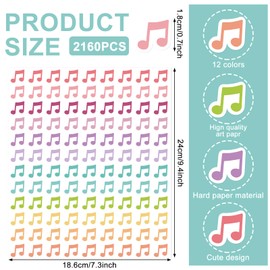 JarThenaAMCS 2160Pcs Music Notes Mini Stickers Colorful Paper Decals Self Adhesive Seal Stickers for Envelopes Scrapbook Gifts DIY Planner Calender, 0.7 in