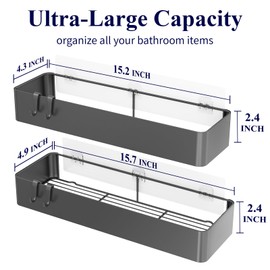 Kitsure X-Large Shower Caddy - 2 Pack Adhesive Shower Organizer, Rustproof Stainless Steel Shelves, No-Drill Bathroom Organizers and Storage, Dark Grey