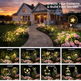 GIGALUMI Solar Lights Outdoor Garden Decor Fireworks Lights, 5 Pack Fairy Lights Outdoor Waterproof Solar Powered, Star-Shaped LED Lights for Yard Patio Pathway Walkway Decor, Warm White