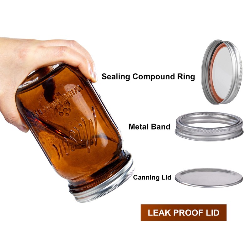 WELLIFE Amber Mason Jars, 9 Pack wide mouth mason jars