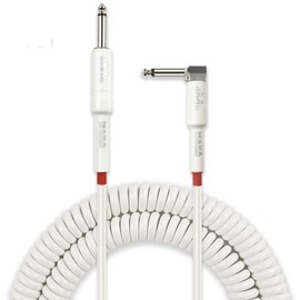 M MAKA Premium Guitar Coil Cable 40ft Electric Guitar Bass, 1/4" Right Angle to Straight, White