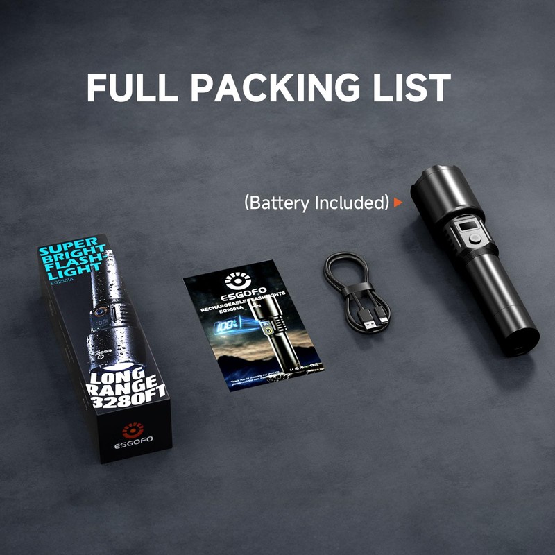 Esgofo Rechargeable Flashlights High Lumens 1000000 Long Range 3280FT, Super