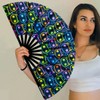 Raveahem UV Glow Rave Fan, Bamboo Folding Clack Hand Fan