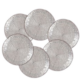 Glass Beads Tea Coaster for Hot Drinks, Set of 6, Hand Beaded Coasters for Coffee, Tea, Dining Table, Wedding, Party Decor, Gift (4 Inch Pack of 6, Whitish Silver)