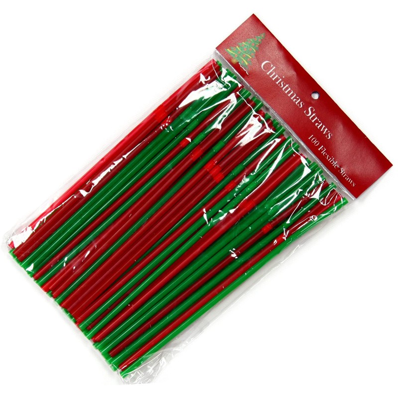 Chef Craft Select Plastic Flexible Christmas Straws, 8 inch 100