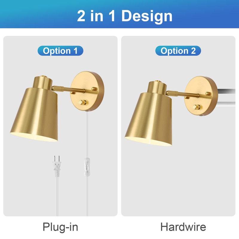 VATONI Plug in Wall Sconces, Dimmable Wall Sconces Adjustable Angle