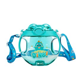 450ml Kids Water Cup with Handle and Lanyard Plastic Straw Cup Spray Function Drink Cup Cartoon Appearance Green