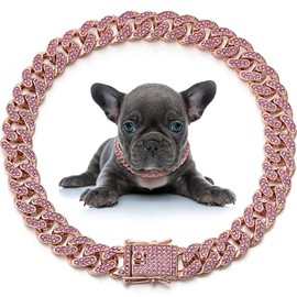 LEIFIDE Dog Chain Collar Diamond Link Puppy Collar 12 mm Wide Dog Necklace Metal Cat Chain Pet Crystal Necklace Jewelry Accessories for Small Medium Large Pet(8 Inch,Rose Gold, Pink)