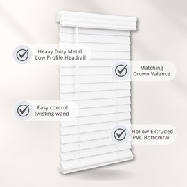 Lotus & Windoware Cordless, 2 Inch Faux Wood Blind, 32" Wide x 54" Long, Window Blinds, Blinds & Shades, Blinds for Indoor Windows, Wooden Blinds, Smooth, Bright White