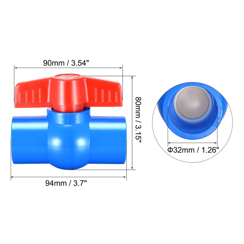 sourcing map Ball Valve, 32mm ID PVC Socket End Shut