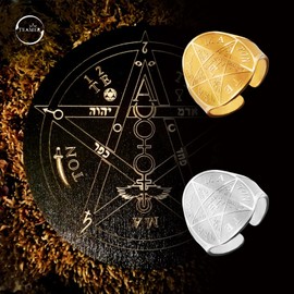 TEAMER Stainless Steel Solomon Pentagram Ring Resizable Tetragrammaton Ring Amulet Jewelry For Women Men (Silver)