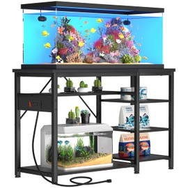 GRLEAF 55-75 Gallon Aquarium Stand: 1200LB Capacity, Built-in Power Outlets, 3-Tier Shelves for Fish Tank Accessories Storage, Heavy-Duty Steel/Wood Hybrid for Fish & Reptile Tanks | Excludes Tank