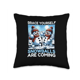 Winter Snow Snowball Fight Gift Idea Funny Brace Yourself Snowballs are Coming Snowman Throw Pillow, 16x16, Multicolor