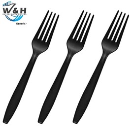 Generic Pack of 50 Heavy Duty Black Plastic Fork, Reusable and Washable Fork Perfect for Picnics, Parties, Tableware and Dinnerware by W&H Enterprises