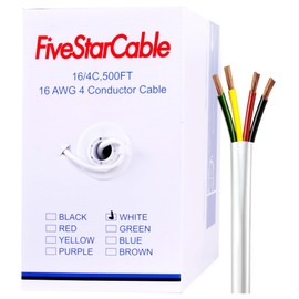 FiveStarCable 16/4 500 Ft. 4 Conductors Audio Speaker Lightning Installation High-Power Home Wiring Cable Wire (White, 16-4 500ft)