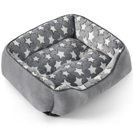 SIWA MARY Dog Bed for Large Size Dogs,Stars Pattern Design Inside, Rectangle Pet Cuddler, Washable Soft Sleeping Warming Orthopedic Pet Bed with Non-Slip Botttom, L(35"x25"x9") Gray