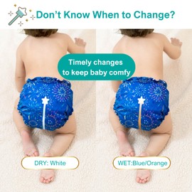 Reusable Cloth Diapers with Wetness Indicator, Swim Diaper, 6 Waterproof Skin Friendly Covers＆Insert One Size Adjustable Washable Diapers for Newborns, Baby (11-33 pounds, 0-3 Years, Cute)