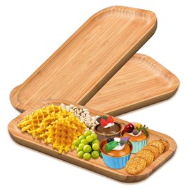 2 Pack Bamboo Trays Cheese Plate,10 Inch Rectangular Food Serving Saucer Wood Platte for Serving Food for Charcuterie Tea Coffee Snack Bread Fruit Appetizer Plant Pot