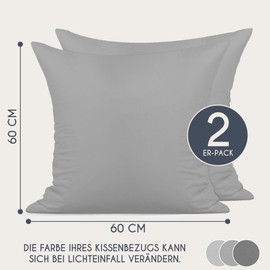 Dreamzie Renforcé Cotton Pillowcase 60 x 60 cm (Set of 2) – Light Grey – Densely Woven with 57 Threads/cm² – Cushion Cover 60 x 60 cm – OEKO-TEX Certified