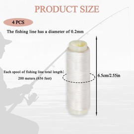 4 Rolls Elastic Sea Fishing Line Clear, Strong invisible thread clear string portable Fishings Accessories,fishing wire for hanging crafts(200m 1 Rolls,0.2 Mm)