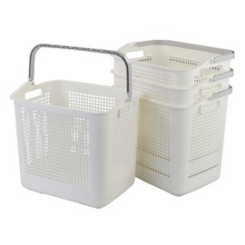 Lesbin 35 L Plastic Laundry Storage Basket, White Laundry Hamper with Handle, 4-Pack