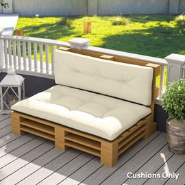Outsunny 2 Seater Pallet Cushions Outdoor 3.9 in. Thick Replacement Pallet Sofa Cushions, Tufted Replacement Pads for Garden, Patio, Cream White and Dark Gray