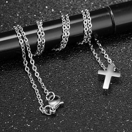 FPEAOB Small Cross Necklace for Women Kids Silver Chain with Tiny Cross Pendant Stainless Steel Necklace Childrens Jewellery Gift for Girls Boys