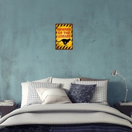 Vintage Leopard Metal Sign Beware of Leopard Aluminum Sign Funny Beware Animal Decor 12x8 Inch