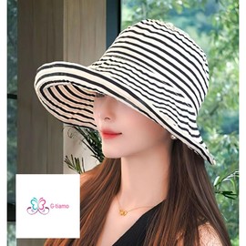 G-tiamo Women's Hat, Hat, Wide Brim, Sun Protection, Sun Protection, UV Protection, UV Protection, Stylish, Cute, Simple, stripes, Free size
