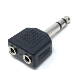 DRUT 1pcs 6.35mm Stereo Jack Plug to Twin 3.5mm Female Sockets Cable Adapter Y Splitter