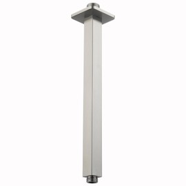 Voolan Shower Arm with Flange, Ceiling Mounted Fixed Shower Pipe, Bathroom Straight Rain Shower Replacement Arm, Universal Connection 1/2 NPT (12 Inch Square, Brushed Nickel)