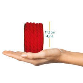 Halbach Seidenbänder Recycled Cotton Cord, Width: 10 mm / Length 4 Metres, Sustainable Cotton Yarn for Macrame, Natural Cord for Crafts, Colour: Red
