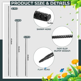 Yaocom 36 Pcs Steel Ground Rebar Stakes with Chisel Point 0.23 Inch Diameter and 1 Rebar Tie Heavy Duty Metal Spikes for Landscape Timber Garden Camping Plant Support (48inch,36inch,24inch)