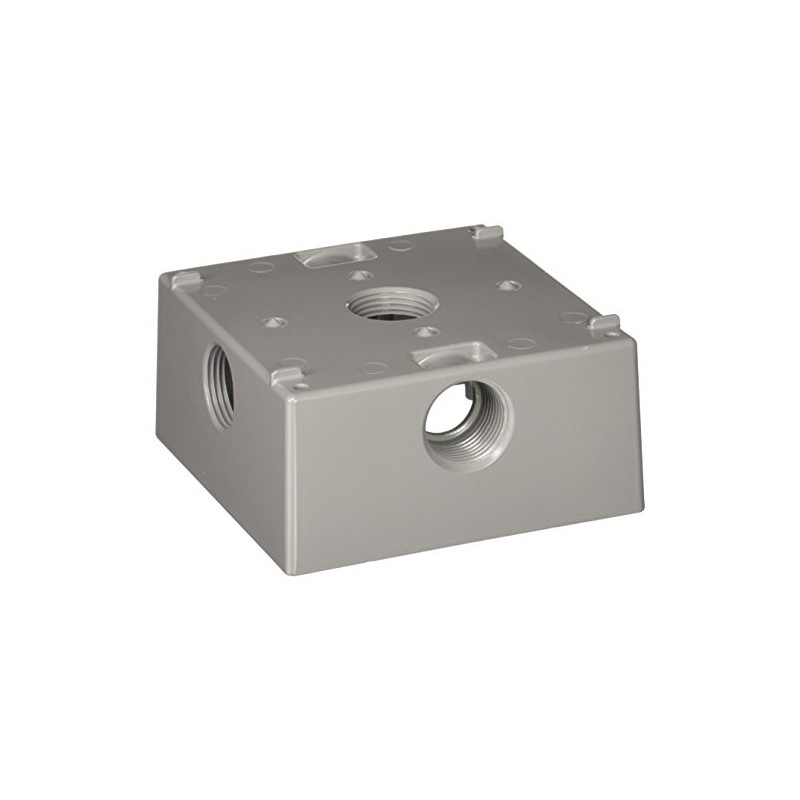 2-Gang Weatherproof Box, Five 3/4 in. Threaded Outlets, Gray