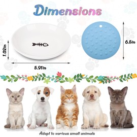 VanEnjoy Ceramic Cat Food Plates: Cat Food Bowl Whisker Friendly, Cat Feeding Bowls Shallow Bowl with Non-Slip Mat - Fish