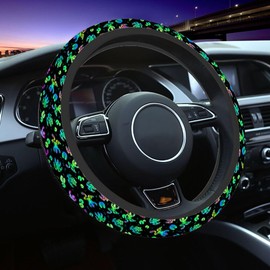 NOMEDOGYIm Lily Pads and Frog Car Steering Wheel Cover Bright Frog on Green Leaves Steering Wheel Cover Car Decor Suitable for Most Vehicles Including Trucks and SUV