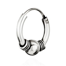 NKlaus Single 925 Sterling Silver Celtic Bali Creole Earrings with Ball 14 mm 7068, Sterling Silver