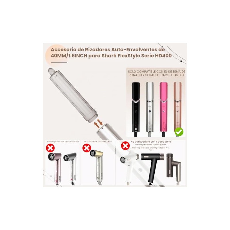 Accesorio rizador de pelo largo de 1,6 pulgadas compatible con