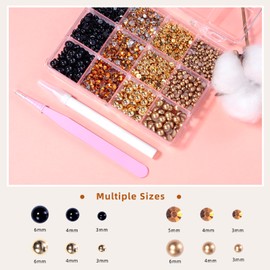 Flatback Pearls and Jelly Resin Rhinestones for Crafting, Multi Sizes Resin Rhinestones and Half Pearls for Bedazzling, Nail Art and Decoration with Tweezer and Pickup Pencil (Gold & Black)