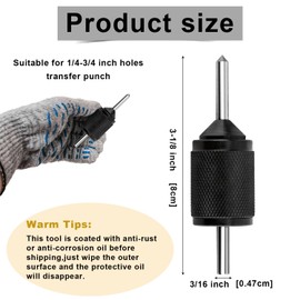 Universal Transfer Center Aligner, Transfer Center Aligning Device Punch with Metal Center Punch 3/16" Diameter 3-1/8" Long, Punch Hardened Pin Machine Tools Range 3/16" to 5/8" for Workshop