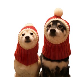 Hotumn Funny Winter Dog Beanies Cap with Pompon Crocheted Snood Adorable Dog Hat Red Warm Winter Dog Hat Knit Snood Headband Protector for Pets & Women & Man (X-Small)