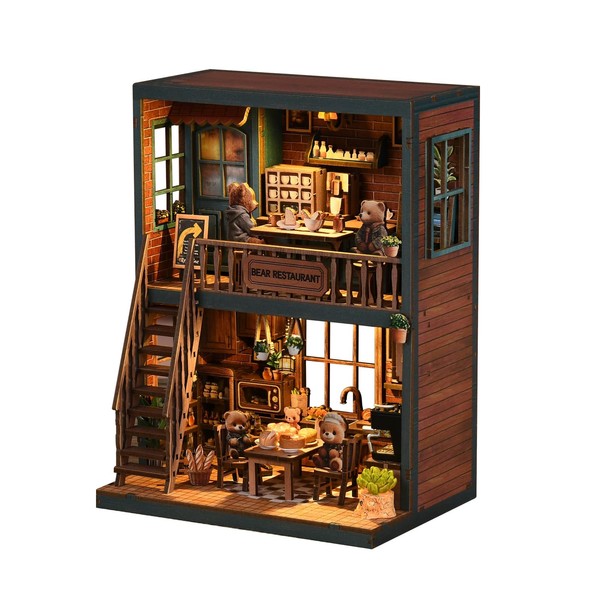 CRESYMME Miniature House Dollhouse Bookknock Kit, Wooden, DIY, Three-dimensional, Hobby,