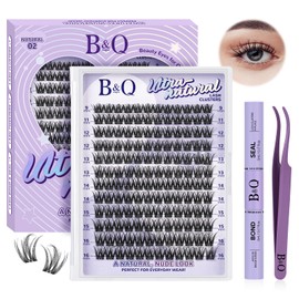 B&QLASH Lash Clusters Kit 144PCS Wispy Lash Extension Kit 9-16mm Soft Natural with Cluster Glue and Lash Tweezer D Curl pestañas postizas naturales (Kit,Natural 02-9-16MIX)