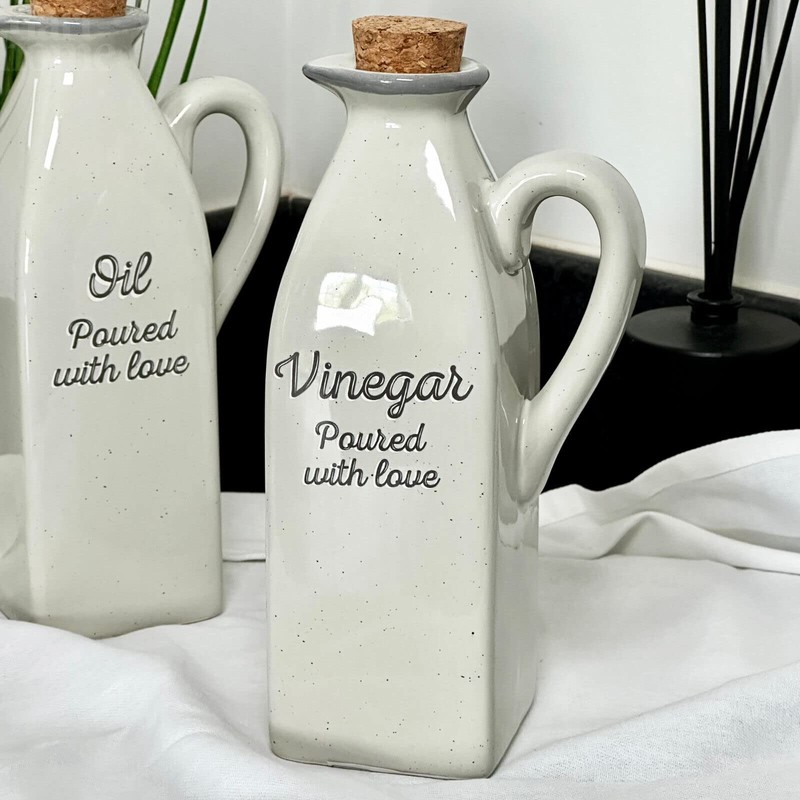 Ceramic Oil and Vinegar Bottle Set Speckled Grey Table Kitchenware