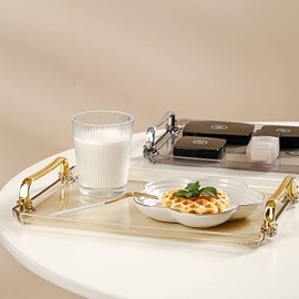 Waltsun Acrylic Serving Tray with Handles ottoman Countertop Decorative Tray Serving Tray Spill-Proof Tray for Coffee Table Living Room Bedroom16 x 9 x 0.8 inches (Amber)