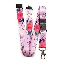 SpiriuS Safety Breakaway Lanyard Neck Strap for id Card Badge Holder with Metal Clip 2cmx43cm Original Design (Flowers in Pink)
