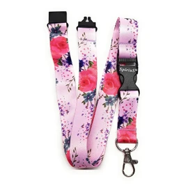 SpiriuS Safety Breakaway Lanyard Neck Strap for id Card Badge Holder with Metal Clip 2cmx43cm Original Design (Flowers in Pink)