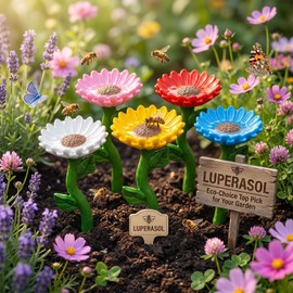 5 Set Bee Watering Station Insect Drinking Cups for Garden Flower, Sunflower Shaped Cups for Bee and Butterfly Outdoor Drinking Pollinator Water Bowl with Textured Center