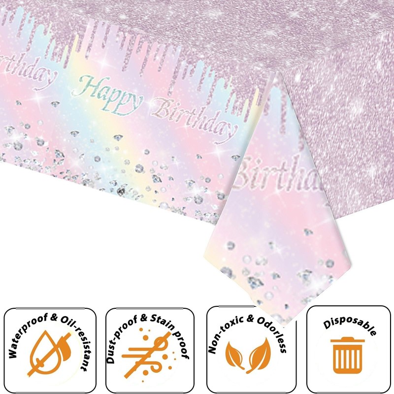 2P Rainbow Party Plastic Table Cloth,137x274cm Shiny Glitter Rainbow Tablecloths