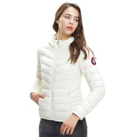 Extreme Pop Womens Pure Goose Down Hooded Jacket for Winter in Black and Pink (M, Beige)